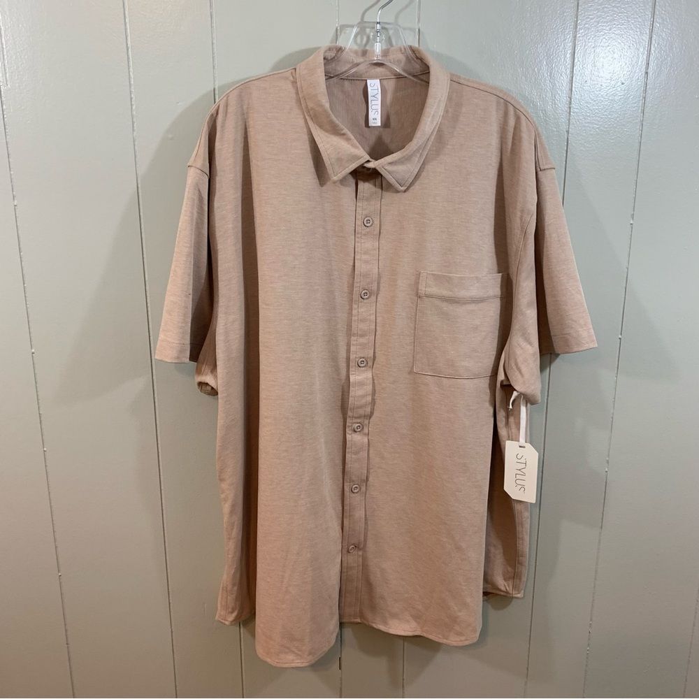 Stylus Santa Fe Tan Men's Button Down Short Sleeve Work Wear Casual Top XXL NEW